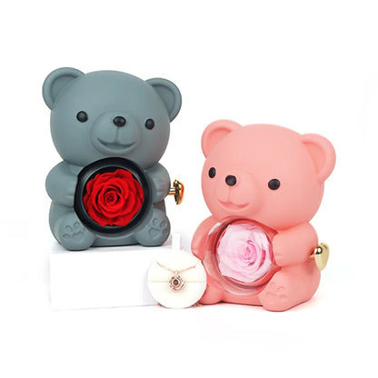 Cute Acrylic Colorful Bear Rose Necklace Earrings Ring Gift Box For Girlfriend Mother Wife Valentine Christmas Romantic Gifts